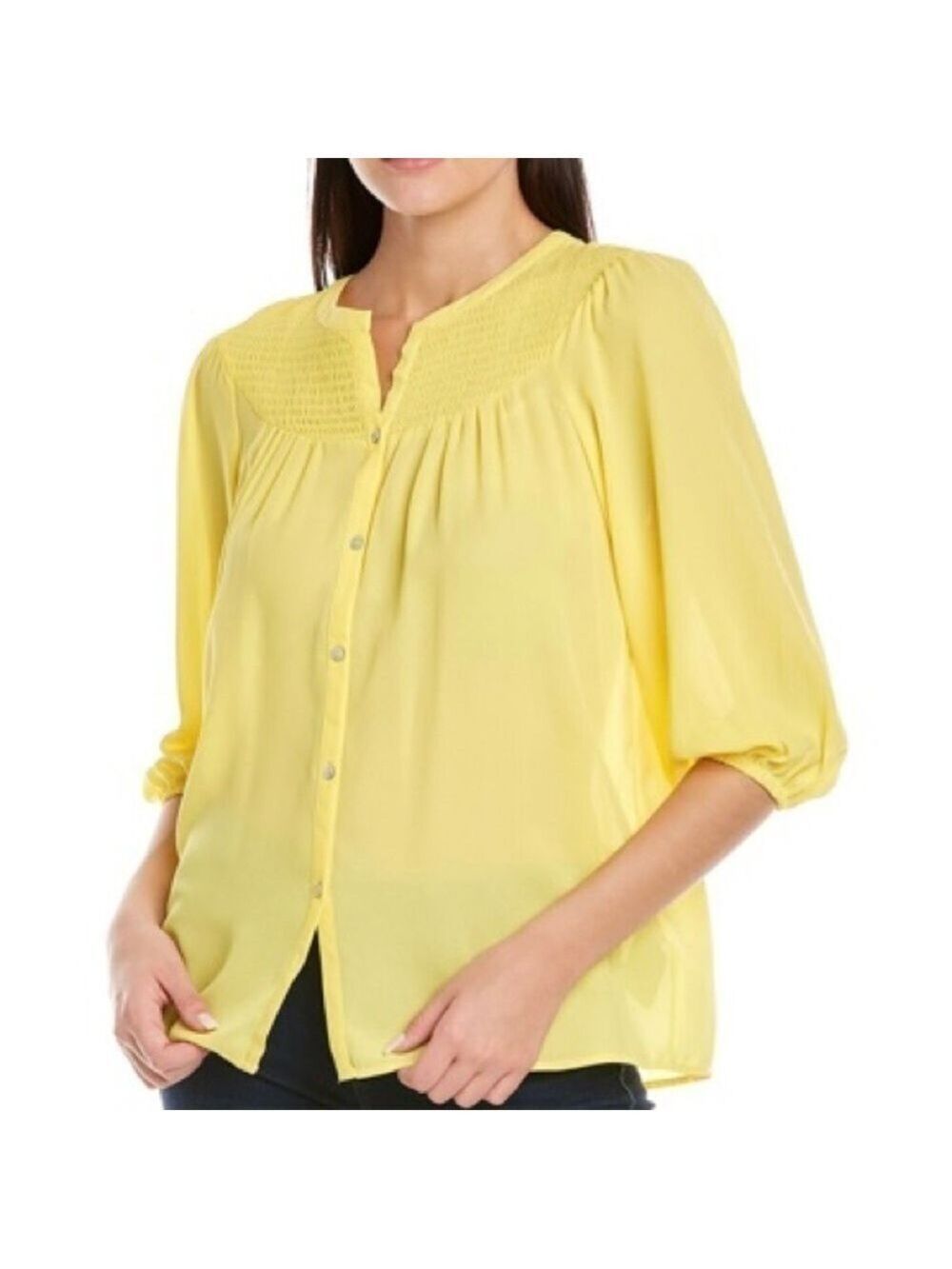 NANETTE LEPORE Yoke smocked blouse, Peasant top, yellow, size small